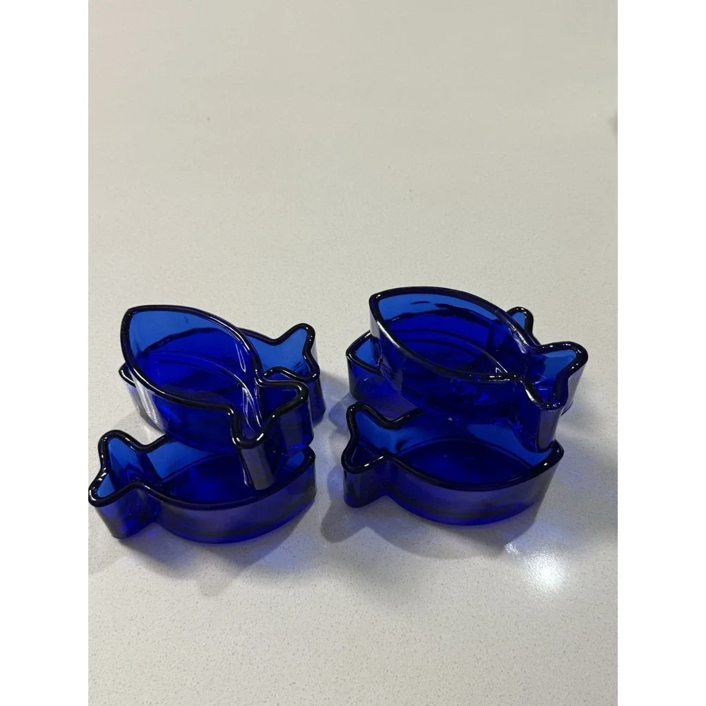 Vtg Pier 1 Cobalt Blue Fish Shape Dishes Candle‎ Holders 1.5